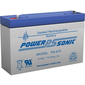 Power Sonic PS-670 PS Series, 6V, 7AH, Sealed Lead Acid Rechargable Battery, 20-Hr Rate Capacity