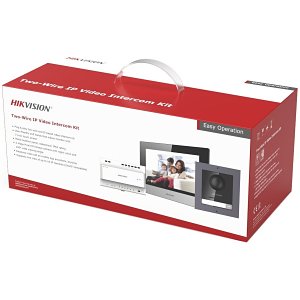 Hikvision DS-KIS702 2-Wire Digital IP Video Intercom Kit for Villa or House, 1-Call Button, (1)DS-KD8003-IME2/Surface, (1)DS-KH6320-WTE2, (1)DS-KAD704, (1)DS-KAW30-2N, (1)16GB TF Card
