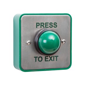 RGL EBGBWC02-PTE Press to Exit Button, Momentary Contact, Surface and Flush Mount, Stainless Steel, Green Dome