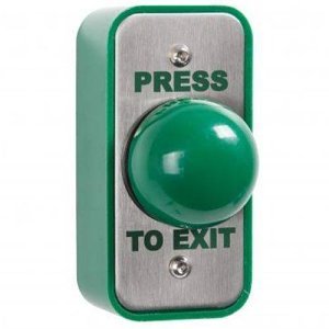 RGL EBGB-AP-PTE Press to Exit Button, Momentary Contact, Surface and Flush Mount, Stainless Steel, Green Dome, Narrow Style