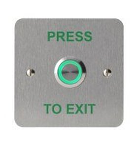 3E 3E0658G-1PTE-E Vandal-Resistant Illuminated Exit Button, Momentary Contact, Single-Gang, PRESS TO EXIT Text, Satin Stainless Steel with Green Halo