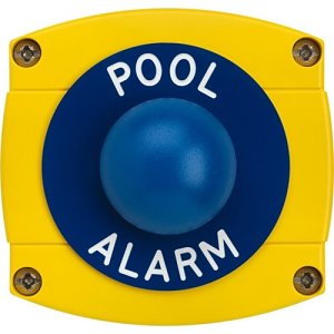 3E 3E0657B-YB-PA Dome Push Button, Momentary Contact, IP66 Surface Mount,  POOL ALARM Text, Yellow and Black Housing, Blue Button