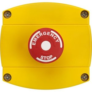 3E 3E0684-YB-ES Push Button, Maintained Contact, IP65 Surface Mount, EMERGENCY STOP Text