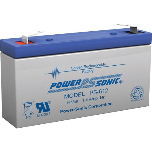 Power Sonic PS612 PS Series, 6V, 1.3Ah, Sealed Lead Acid Rechargable Battery, 20-Hr Rate Capacity
