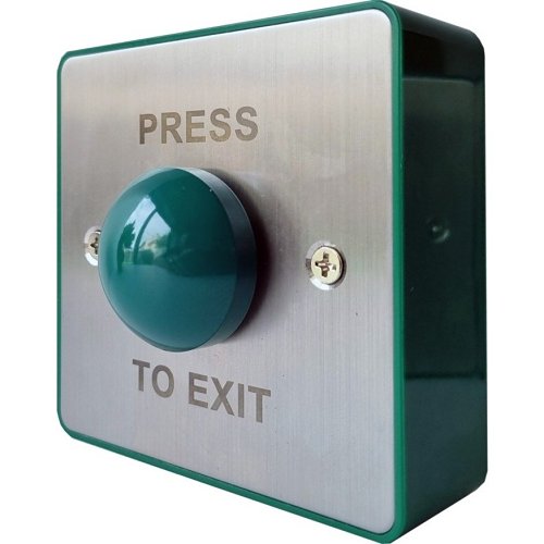 CQR XB-GD Green Domed Metal Request-to-Exit Button with Green Backbox
