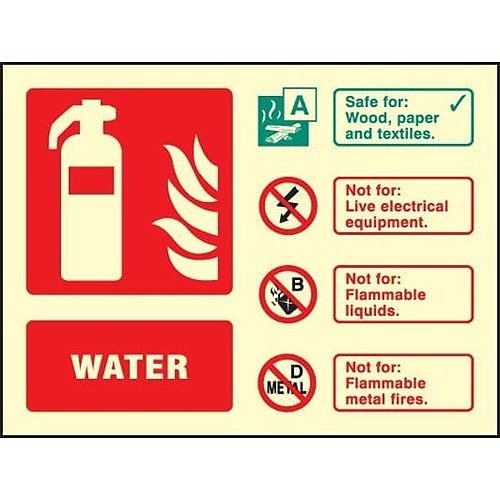 Bull 31237D Water Extinguisher Safety Sign, Photoluminescent Rigid 100x150mm