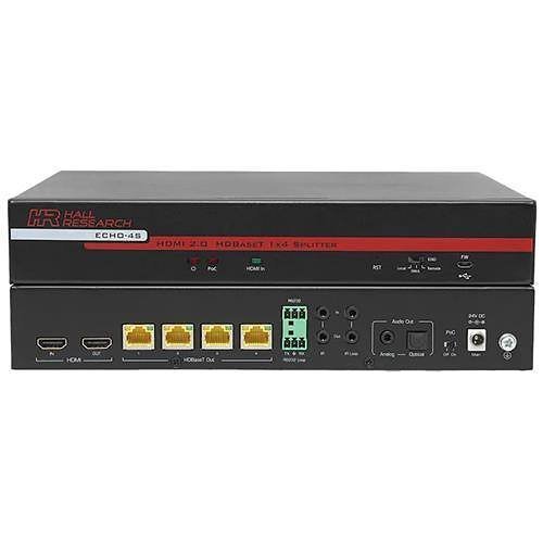 Hall ECHO-4S 4-Channel HDBaseT Splitter with Audio Extraction and PoC Slide Switch