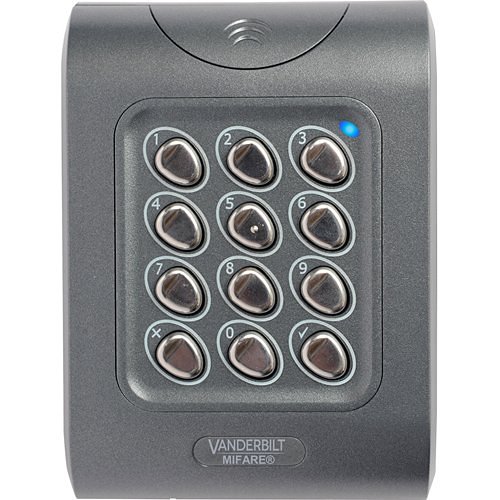 Vanderbilt EV1050E ACTpro Series Proximity Reader with Keypad, IP67 Surface and Flush Mount, Supports MIFARE ISO 14443A, Black