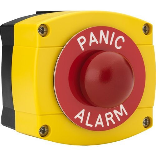 3E 3E0657R-YB-PCA Dome Push Button, Momentary Contact, IP66 Surface Mount,  PANIC ALARM Text, Red with Yellow and Black Housing