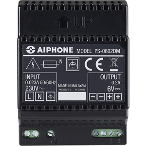 Aiphone Power Supply - DIN Rail, Wall Mount - 230 V AC Input - 6 V DC @ 200 mA Output