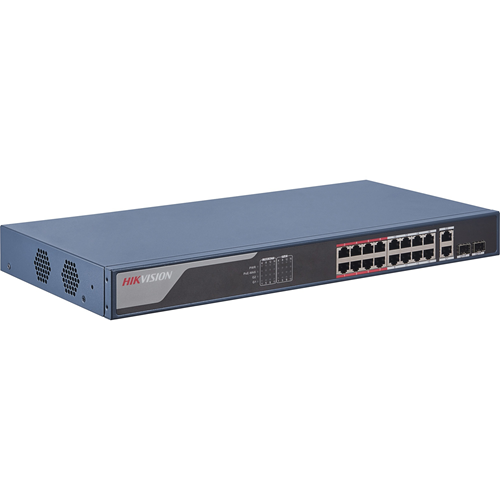 Hikvision Pro DS-3E1318P-EI 16 Ports Manageable Ethernet Switch - 2 Layer Supported - Modular - 2 SFP Slots - 250 W Power Consumption - 230 W PoE Budget - Optical Fiber, Twisted Pair - PoE Ports - Rack-mountable