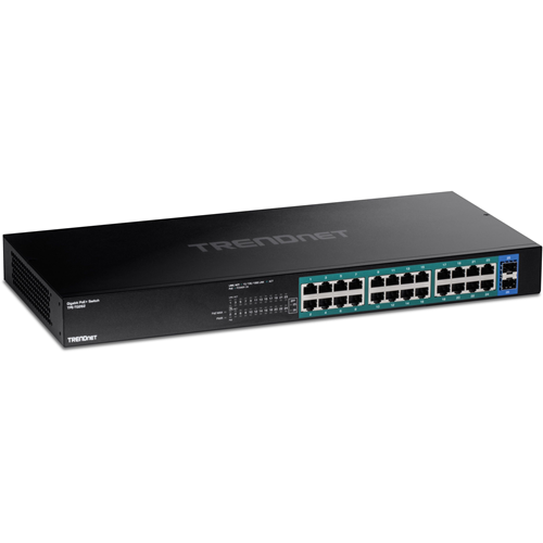 TRENDnet TPE-TG262 26 Ports Manageable Ethernet Switch - Gigabit Ethernet - 10/100/1000Base-T, 1000Base-X - 2 Layer Supported - Modular - 2 SFP Slots - Power Supply - 40 W Power Consumption - 240 W PoE Budget - Optical Fiber, Twisted Pair - PoE Ports - 1U High - Rack-mountable